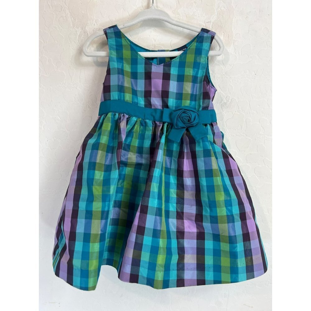 babyGap Toddler Girls 12-18 Months Purple Blue Green Plaid Check Dress